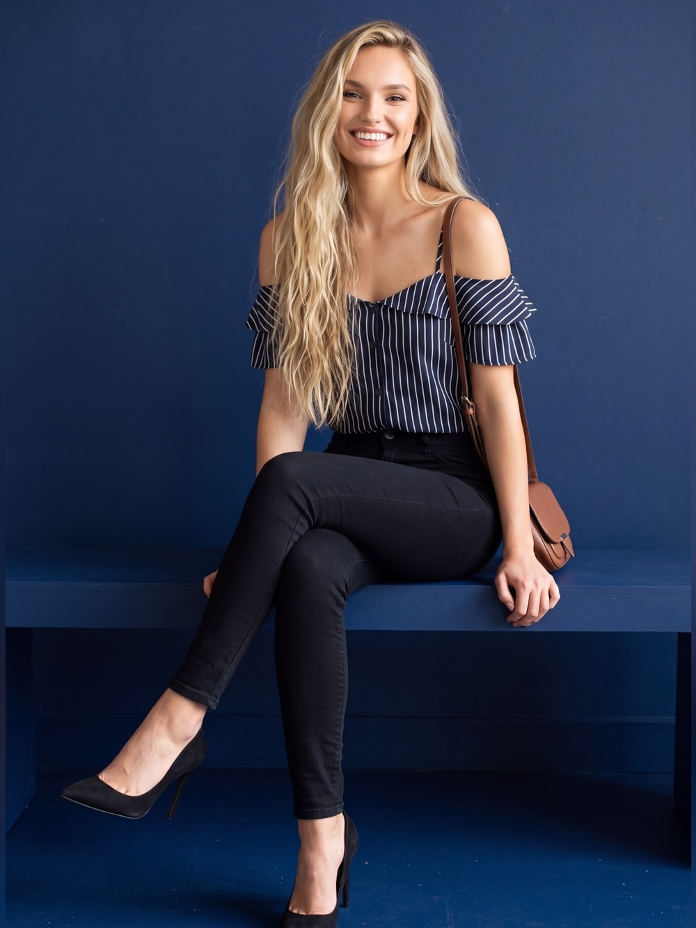 Banana Republic Navy and White Striped Button-Front Blouse